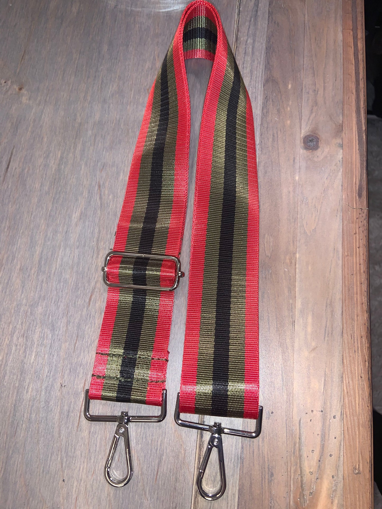 ❤️🖤💚 Red, Olive & Black Stripe 2” Adjustable Handbag Strap