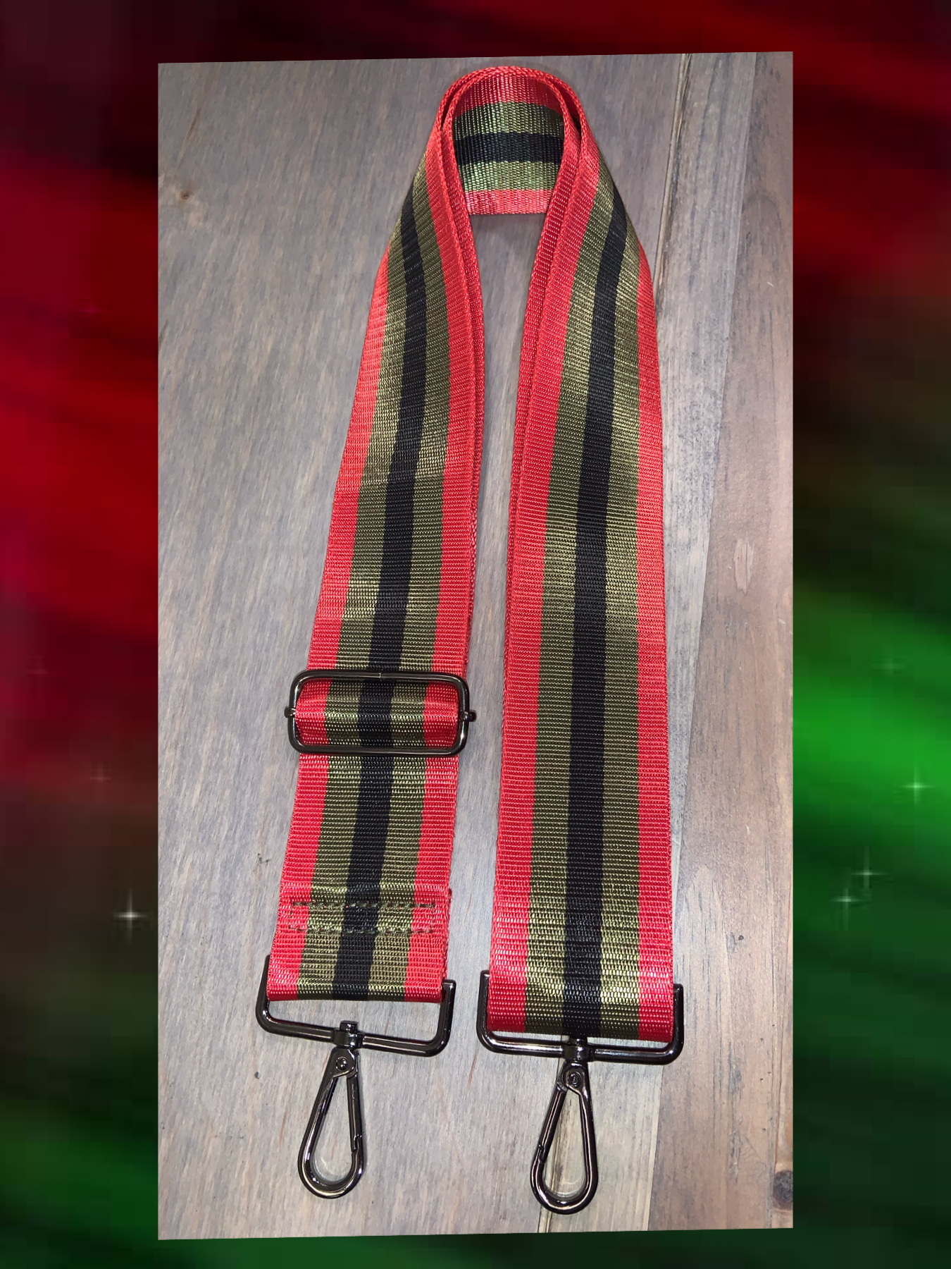 ❤️🖤💚 Red, Olive & Black Stripe 2” Adjustable Handbag Strap