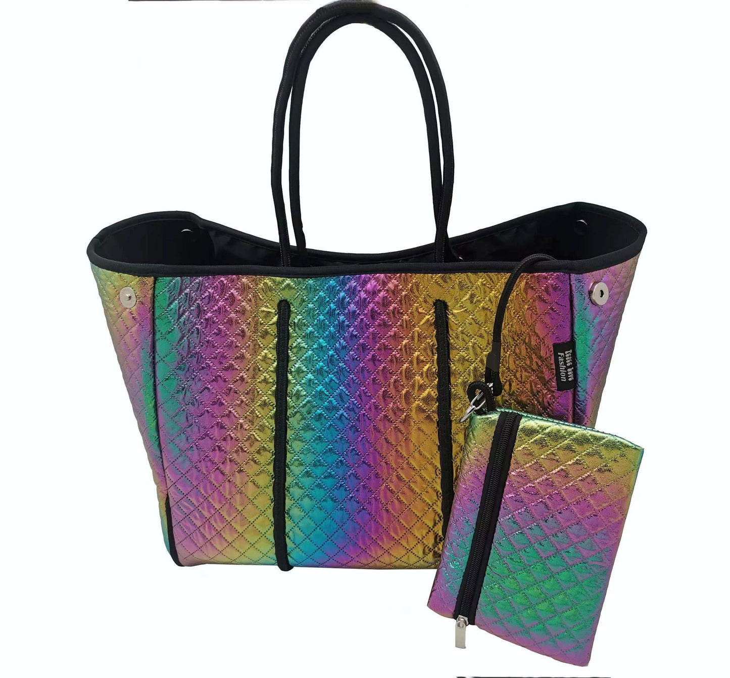 Rainbow Iridescent Quilted Tote