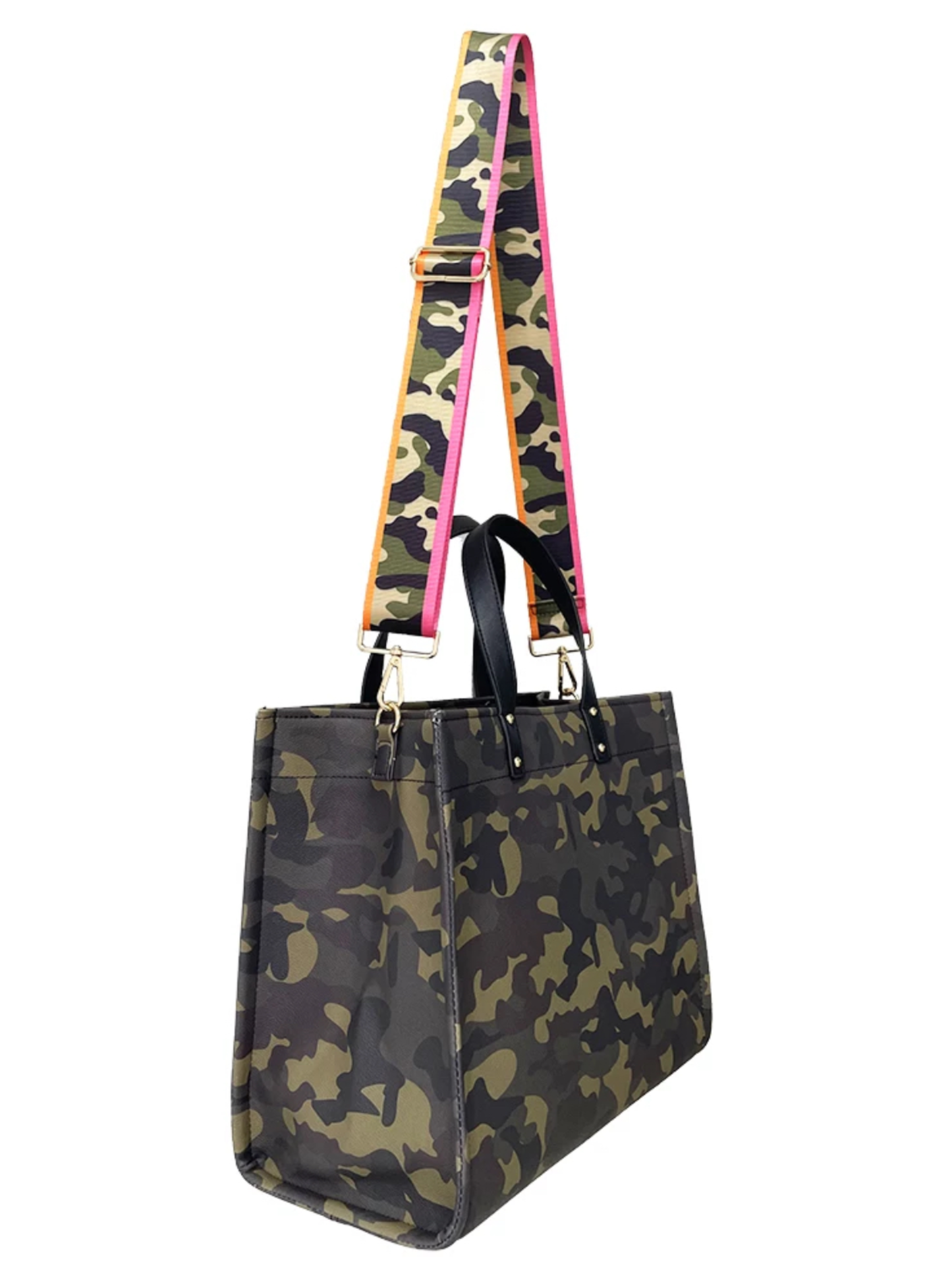 Camo Vegan Leather Tote w/ Strap