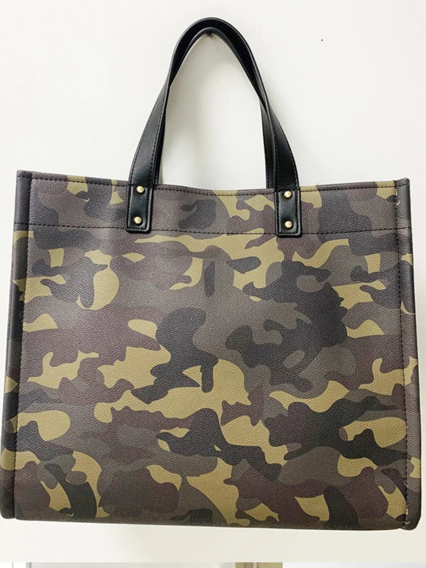 Camo Vegan Leather Tote w/ Strap