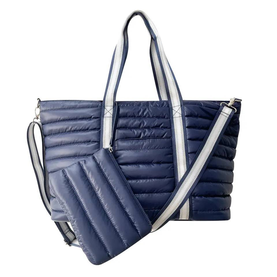 Lightweight Puffer Tote w/ Zippered Pouch - Navy