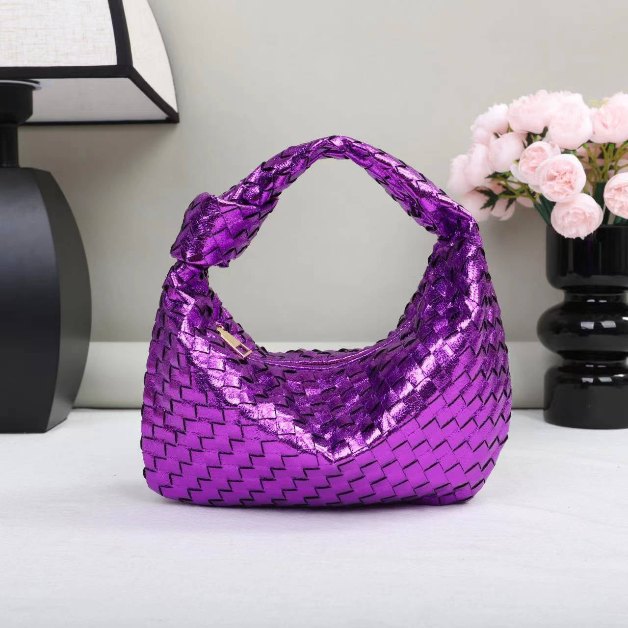 Hand Woven Metallic Mini Hobo - Assorted Colors